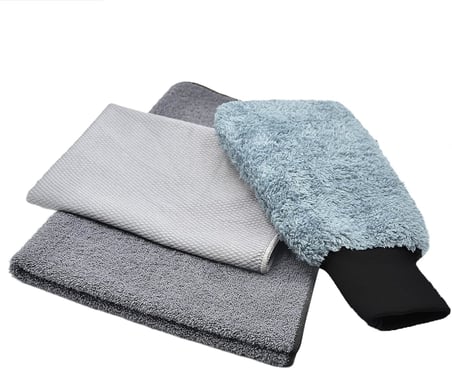 - Mikrofiber Oto Yıkama Temizleme Seti | Araç Kurulama Havlusu + Otomobil Cam Bezi + Araba Yıkama Eldiveni Paketi (3'lü Set)