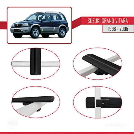 Suzuki Grand Vitara (FT) 1998-2005 Arası ile Uyumlu BASIC Model Ara Atkı Tavan Barı Siyah 2 Adet