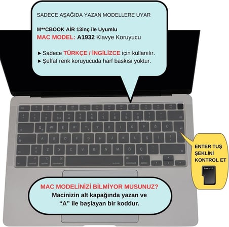 Türkçe Q Silikon Klavye Koruyucu MacBook Air 13 Retina Uyumlu A1932 A2179 A2337 M1 | ISO UK Ters L Enter | TR Q Klavye Kaplama Şeffaf