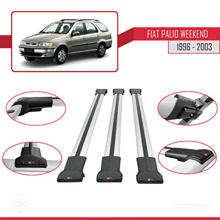 Fiat Palio (178) Weekend 1996-2003 Arası ile Uyumlu FLY Model Ara Atkı Tavan Barı Gri 3 Adet