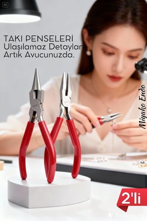 Profesyonel 2'Li Takı Pense Seti 12 Cm Takı Yapımı İçin Mini Pense Seti 722505