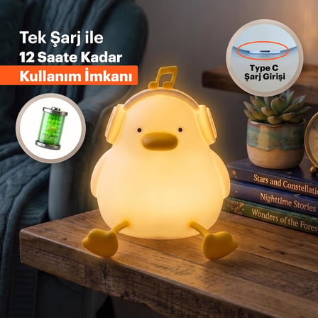 Silikon Gece Lambası, LED Yumuşak Sevimli Ördek Lamba, Çocuklar için Kısılabilir Gece Lambası, Şarj Edilebilir Bebek Yatak Odası Lambası, Emzirme ve Kreş Dekoru için