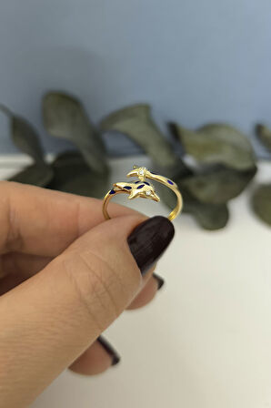 Mineli Altın Yunus Yüzük