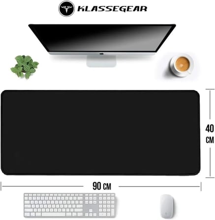 Klasse Classic Mouse Pad, Dikişli Kenar, Kaymaz Taban, Büyük Boy Pürüzsüz Yüzey, Baskısız Ofis Tipi Masa Koruyucu, Ergonomik Mouse Ped (90x40 cm - XX Large, Siyah)