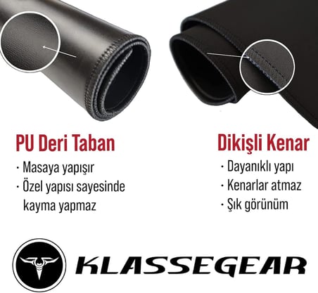 Klasse Classic Mouse Pad, Dikişli Kenar, Kaymaz Taban, Büyük Boy Pürüzsüz Yüzey, Baskısız Ofis Tipi Masa Koruyucu, Ergonomik Mouse Ped (90x40 cm - XX Large, Siyah)