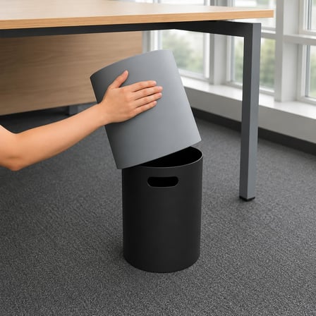 Kapaksız Çöp Kovası 12 Litre, Modern Ofis Mutfak Banyo ve Oda İçin Pratik Tasarımlı Plastik Atık Kutusu, Yuvarlak Dekoratif Çöp Kutusu (Antrasit)