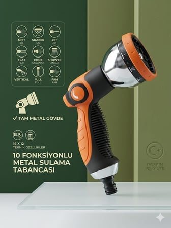 10 Fonksiyonlu Metal Sulama Tabancası Ayarlı Sprey Başlık