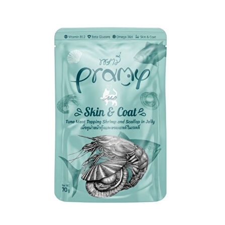 Pramy Jöle İçinde Karidesli Deniz Taraklı ve Ton Balıklı Pouch Yetişkin Konserve Kedi Maması 70 Gr