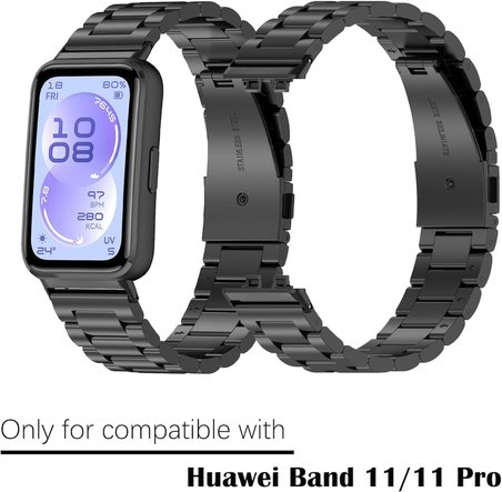 [Stainless Steell] Huawei Band 11/11 Pro ile Uyumlu Çelik Kordon [Kısaltma Aparatlı] Paslanmaya Dayanıklı Huawei Band 11 Kordon Katlanır Tokalı Bakla Model Huawei Band 11 Pro Kordonu
