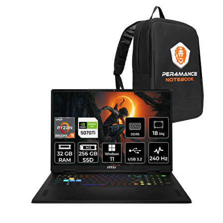 MSI Vector A18 HX R9 9955HX 32GB 256GB SSD RTX5070TI/12GB 140W 18'' WQXGA W11P Gaming Laptop