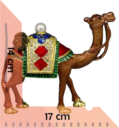 Kristal Taş İşlemeli Dekoratif Deve Biblosu, Metal, 14 cm x 17 cm, Renkli (Bronz)