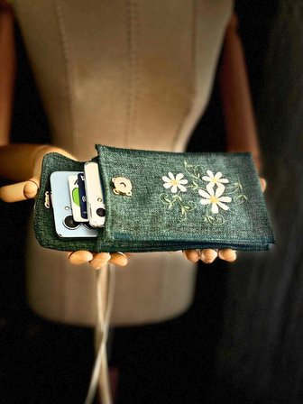 MEADOV Nakış İşlemeli Keten Telefon Çantası, Telefon Kılıfı v17