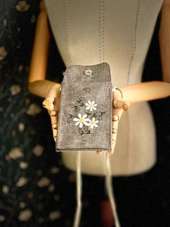 MEADOV Nakış İşlemeli Keten Telefon Çantası, Telefon Kılıfı v50