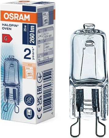 Osram Halopin fırın lambası (230 V, 25 W, G9 halojen, kalem şeklinde, Bosch, Neff, Siemens, Delonghi, Okyanus, Fagor, fırınlar ve mikrodalga fırınlar için, yüksek sıcaklıklar için uygundur)
