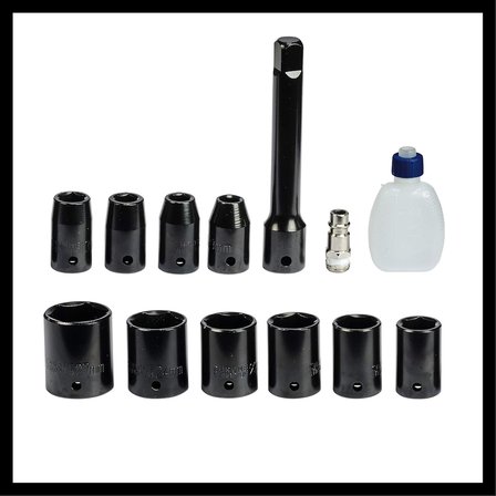 Havalı Darbeli Somun Sıkma TC-PW 610 (Maks. tork 610 Nm, sağ/sol dönüş, 10 adet soket, boş yağ şişesi, tapa nipeli, 125 mm uzatma aparatı) - 4138960