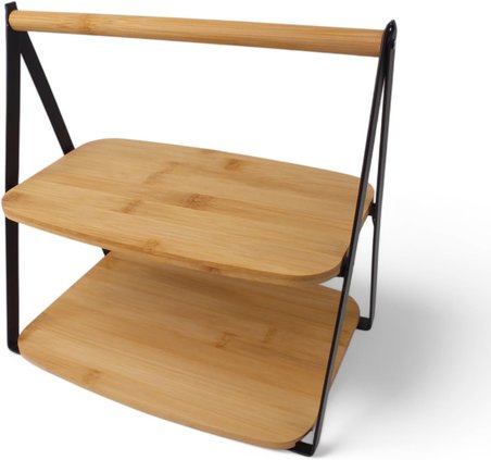 2 Katlı Dikdörtgen Bambu Servis Sunum Seti Büyük Boy, Kuru Pasta, Kurabiye ve Kek Sunumları İçin Büyük Boy (34cm-26.5cm-16cm)