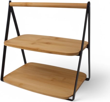 2 Katlı Dikdörtgen Bambu Servis Sunum Seti Büyük Boy, Kuru Pasta, Kurabiye ve Kek Sunumları İçin Büyük Boy (34cm-26.5cm-16cm)