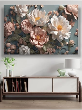 Lona Sanat Doğal Görünümlü Çiçek Yapay Zeka Tasarımı Muhteşem Duvar Dekoru Kanvas Tablo;Renkli 35 X 50