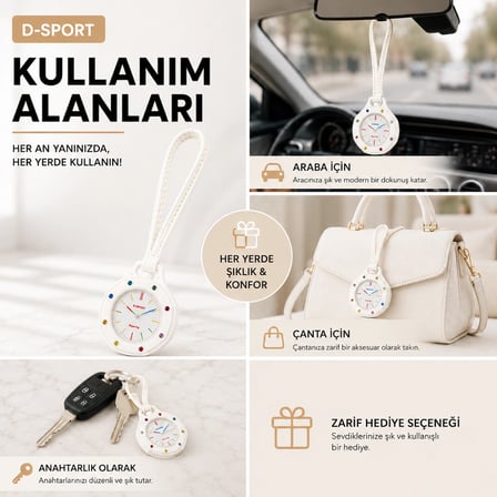 D-SPORT Boyol Pop Çanta Süsü Anahtarlık Saat Premium Deri Askılı Dekoratif Aksesuar