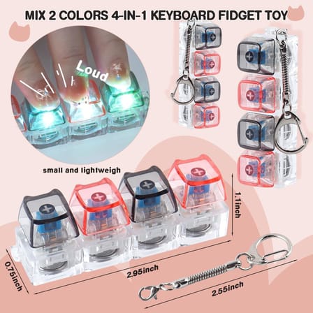 2 Adet Klavye Fidget Oyuncak, LED Işıkları ile Fidget Anahtarlık Klavye, Kedi Şekli Klavye Dekompresyon Düğmesi Parmak Tıkırtı Oyuncaklar, Düğme Stres Giderici Stres Rahatlama Fidget Stres