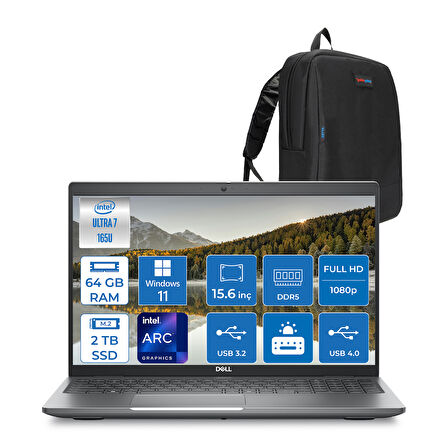 Dell Latitude 5550 Intel Ultra 7 165U Aı 64GB Ddr5 2tb SSD Intel Graphıc Fhd IPS Windows 11 Home Taşınabilir Bilgisayar N015L555015H19+ZETTAÇANTA