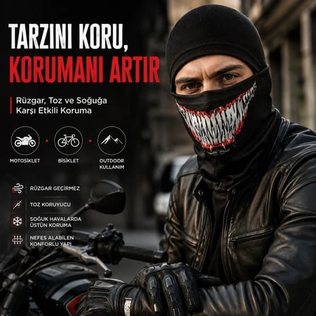 Rüzgâr Geçirmez Kask İçi Nefes Alan Viskoz Tam Yüz Balaklava & Termal Boyunluk(unisex)