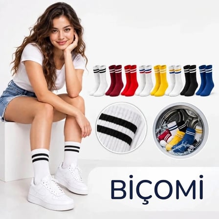 Biçomi 8'li Unisex Günlük & Kolej Çorap Seti – Gün Boyu Kaymayan, Nefes Alan Pamuklu Soket Çorap