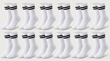 Kaymayan, Nefes Alan Çift Çizgili Kolej Stil Unisex Pamuklu Uzun Soket Çorap (12’li Avantaj Paketi)