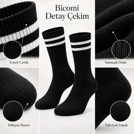 Bicomi Unisex 6'lı Kolej Çizgili Uzun Soket Çorap Seti | Kaymayan Lastikli, Nefes Alan Pamuklu Günlük & Spor Çorap