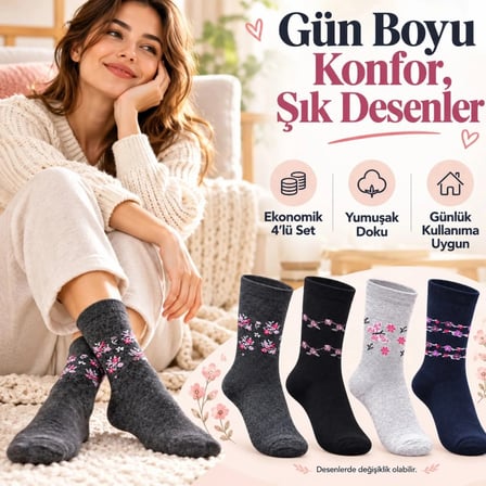 Biçomi Terletmeyen Pamuk Karışımlı Kadın Günlük Soket Çorap Seti (12 Çift Çok Renkli)