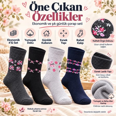 Biçomi Terletmeyen Pamuk Karışımlı Kadın Günlük Soket Çorap Seti (12 Çift Çok Renkli)