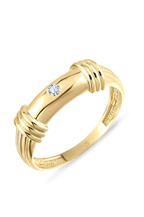 Altın Tektaşlı Kombin Yüzük