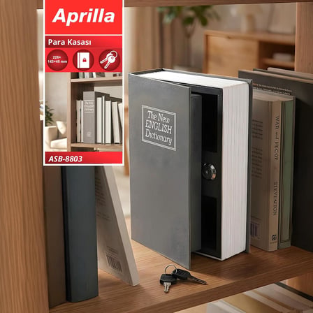 Aprilla SB-8803 Kitap Görünümlü Para Kasası, Anahtarlı Gizli Saklama Kutusu GRİ