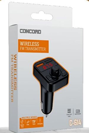 Concord C-614 Bluetooth Görüşme ve Müzik Dinleme Ekranlı Fm Transmitter Çift USB Şarj USB/TF