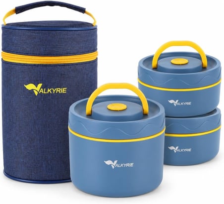 Valkyrie 3 Göz Taraftar 304 Paslanmaz Çelik Yemek Lunch Box 420+420+550 ml Isı Yalıtımlı Çantalı