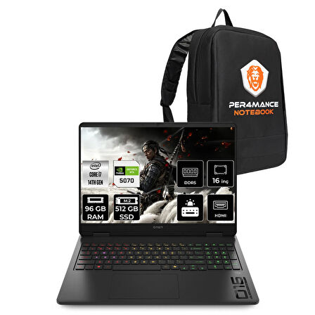 HP OMEN 16 i7 14650HX 96GB RAM 512GB SSD RTX5070/8GB 165Hz 16'' 2K WUXGA FDOS Gaming Laptop & ÇANTA