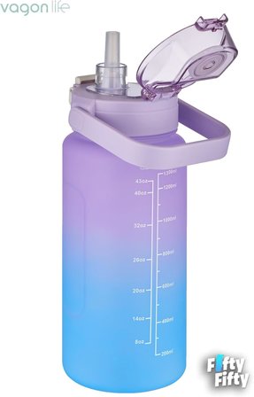 1500ml -Yenilenen Renkler- Pipetli/Pipetsiz Kullanım Çift Renk SoftTouch Motivasyon Matarası Çıkartma Hediyeli