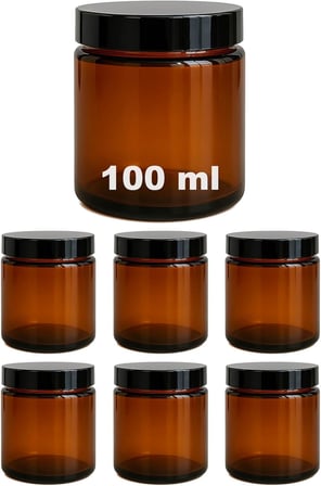 100 ml Cam Kavanoz Amber 100 cc Kozmetik Krem Kavanozu Siyah Kapaklı 6 Adet