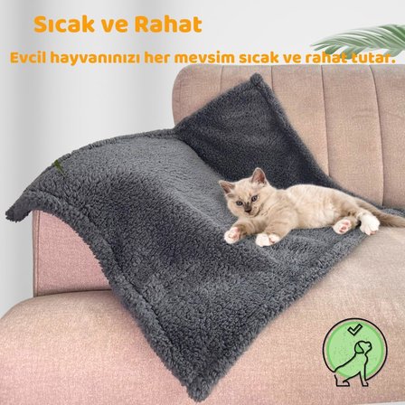 Kedi Köpek Battaniyesi Premium Peluş Evcil Hayvan Uyku Battaniyesi Yıkanabilir Gri (80x100)