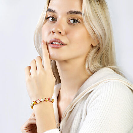 Makrome Örgülü Faset Kesim Akik Doğaltaş Kadın Bileklik