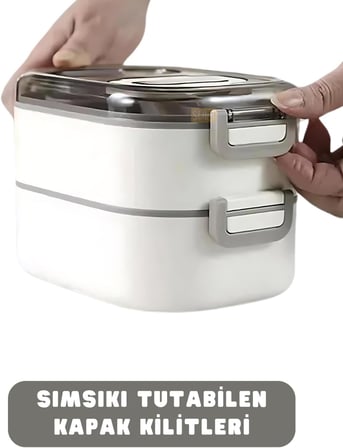 Vagonlife Bento 1000ml Lunchbox Çift Katlı 3 Bölmeli Çelik Sefer Tası Yemek Kutusu (Yeşil)