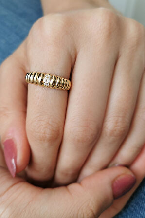 Taşlı Boğum Altın Kombin Yüzük