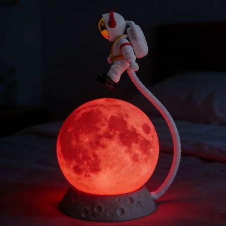 3D Ay Üzerinde Astronot LED Gece Lambası – Dokunmatik 10 Renk Değiştiren Dekoratif Çocuk Odası Masaü
