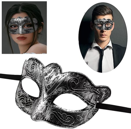 Maskeli Balo Antik Gri Gümüş Eskitilmiş Maske Balo Venedik (2)