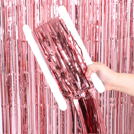 Rose Gold Renk Ekstra Metalize Parlak Saçaklı Arka Fon Perde İthal A Kalite 1x2 Metre (2)