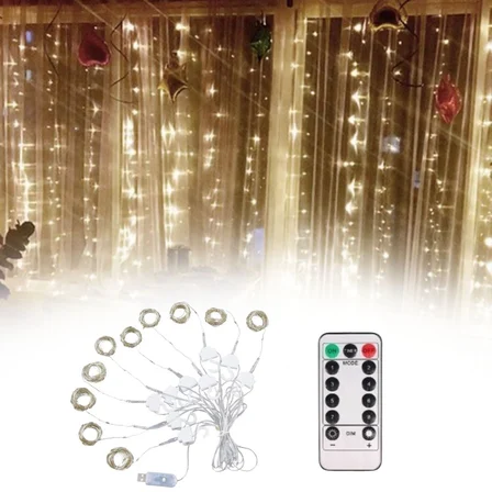 Uzaktan Kumandalı LED Perdeye Takılabilen Kancalı Işık Usb 3x3 Metre Peri Perde LED (2)