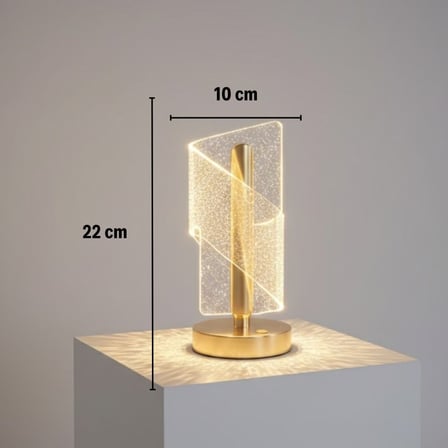 Çapraz Kavisli Kristal Simli LED Masa Lambası – Gold Gövdeli, Dokunmatik, 3 Kademe Işık Ayarlı Şarjl