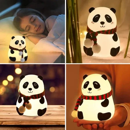 5 Farklı Renk Modlu Panda Figürlü Pofuduk LED Gece Lambası–Yumuşak Dokulu Çocuk Odası ve Dekoratif Ş