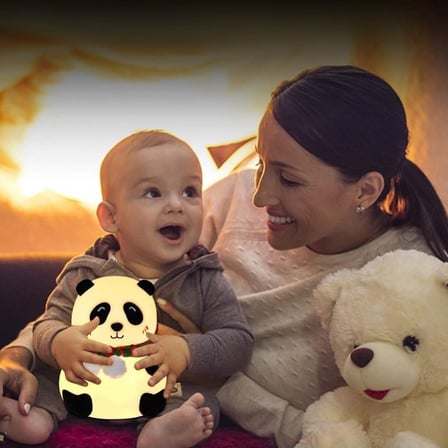 5 Farklı Renk Modlu Panda Figürlü Pofuduk LED Gece Lambası–Yumuşak Dokulu Çocuk Odası ve Dekoratif Ş