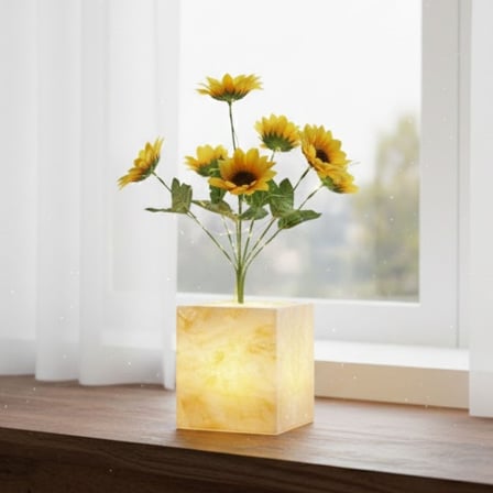 Işıklı Yapay Çiçek – Sarı Saksılı LED Dekoratif Bitki, Masaüstü ve Ev Ofis Aydınlatmalı Süs Bitkisi 